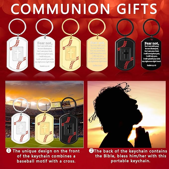 Stocking Stuffers- Football/Baseball/Soccer/Basketball Keychain for Men Baptism Confirmation Mens Gifts