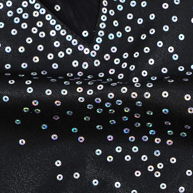 BAOHULU Leotards for Girls Gymnastics Long Sleeve Embroidery Shiny Black Diamond Dance Clothes