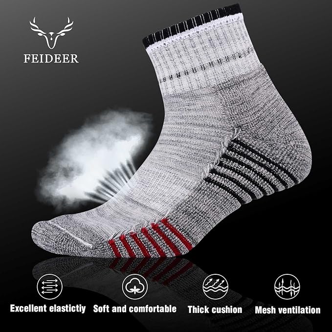 FEIDEER mens Modern Hiking socks, Athletic Cushioned Cotton Socks with Arch Support