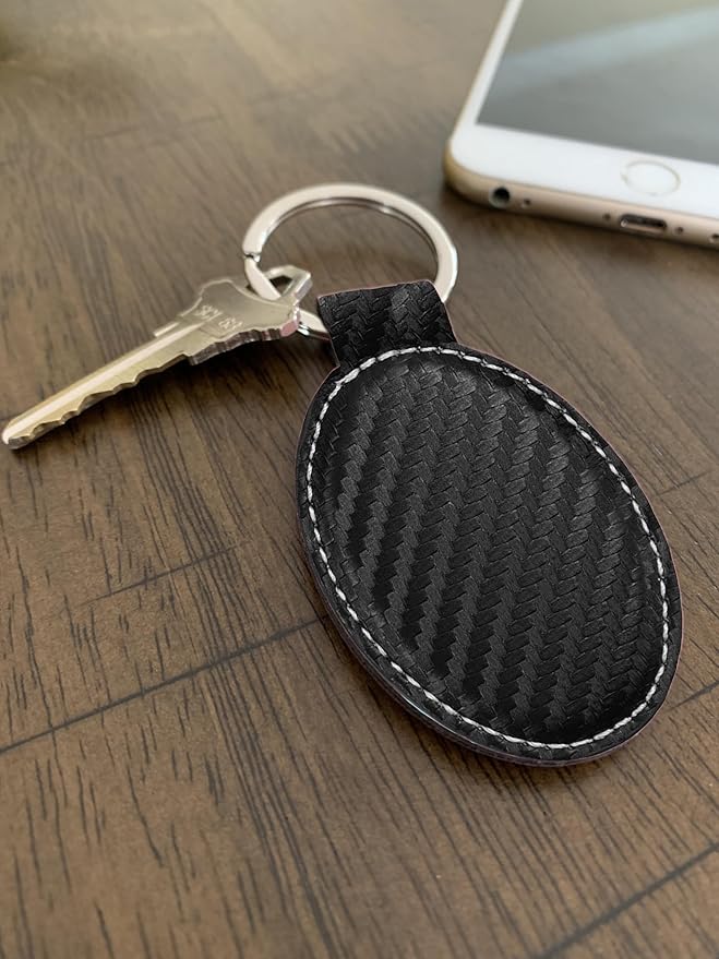 LaserGram Oval Keychain, Quad, Personalized Engraving Included (Carbon Fiber Black with Silver)