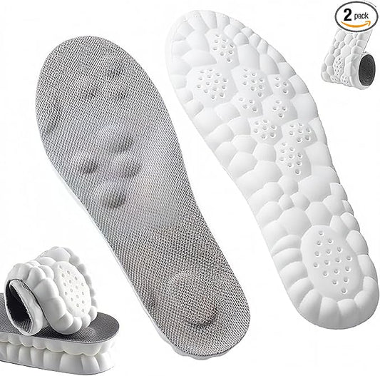 4D Cloud Insoles for Men Women, Memory Foam Boot Insoles, Comfortable and Breathable Massage Cushion Shoe Inserts with Arch Support, Trim to Fit All Shoe Types(1Pair-Grey, Men 13-14/Women 16-17)