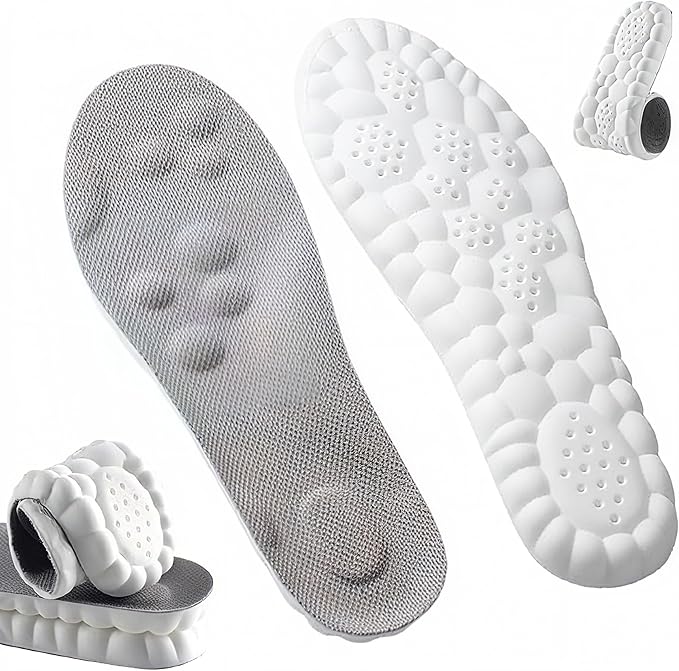 4D Cloud Insoles for Men Women, Memory Foam Boot Insoles, Comfortable and Breathable Massage Cushion Shoe Inserts with Arch Support, Trim to Fit All Shoe Types(1Pair-Grey, Men 5-6/Women 6.5-7.5)