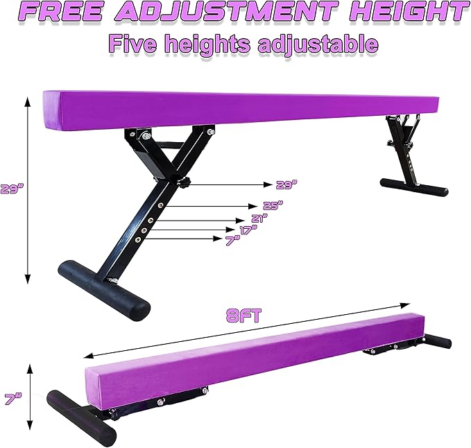Adjustable Balance Beam for Kids, 8FT Gymnastics Beam with Anti-Slip Legs, High and Low Floor Beam for All Gymnastics Levels, Professional Gymnastic Equipment for Home, Gym Center