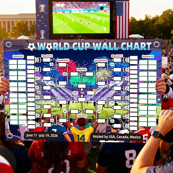 TOKLYUIE World Cup Schedule Poster 2026 Double-Sided Tear-Resistant Printing Team Info Chart Soccer Tournament Wall Chart Gift for Fans