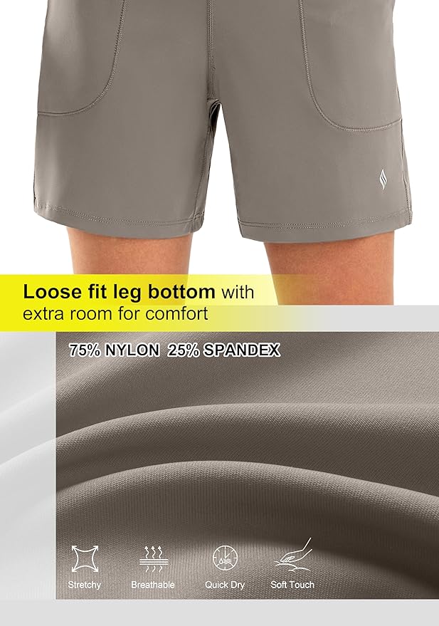 SANTINY Women's 6'' Athletic Long Shorts with 4 Pockets High Waisted Bermuda Shorts for Women Walking Running Casual