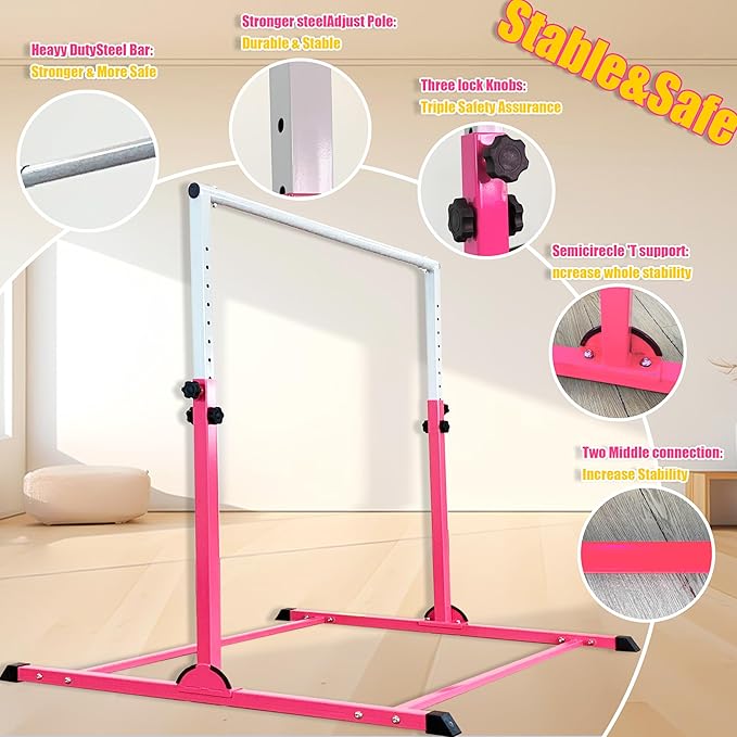 MARFULA Gymnastic Bar with 4 ft Inner Width 5 ft Adjust Height for Kids Kip Bar with 350 lbs Gymnastic Training Equipment for Kids 3-15 Years Home and Club Use