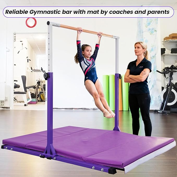 Foldable Gymnastic Bar for Kids Ages 3-20,5FT/6FT Horizontal Bar Base Length,Height Adjustable Kids Training Bar for Gymnastics,Gymnastics Equipment for Home Clubs
