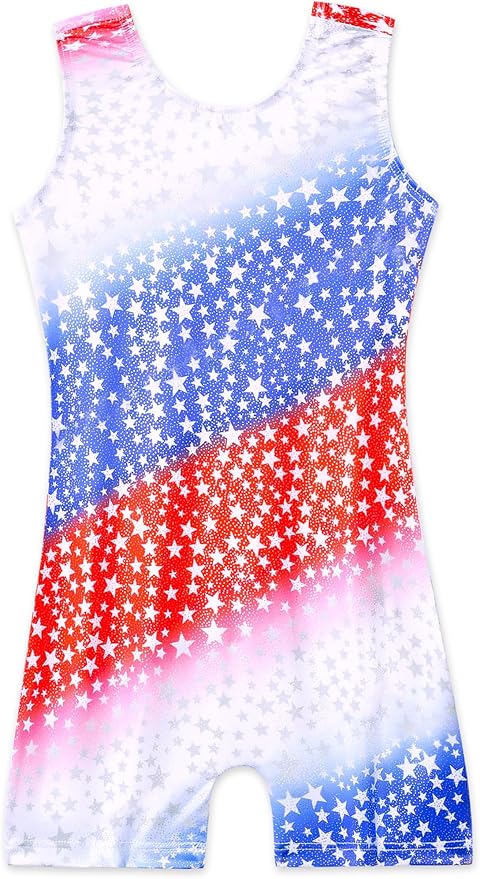 Domusgo Gymnastics Leotards for Girls Sparkly One-Piece Pro Kids Unitard Biketards with Shorts