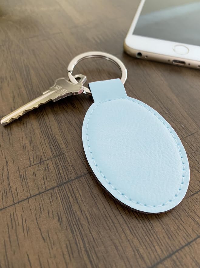 LaserGram Oval Keychain, Quad, Personalized Engraving Included (Light Blue)