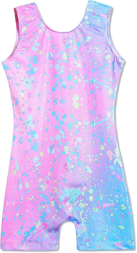 Domusgo Gymnastics Leotards for Girls Sparkly One-Piece Pro Kids Unitard Biketards with Shorts
