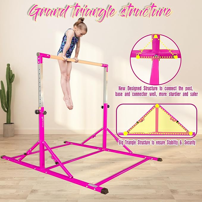 PreGymnastic Foldable Gymnastics Bar, 6FT Horizontal Bars, Folding Training Bar for Kids Ages 3-18, Weight Limit 500 LB, Adjustable kip Bar,Home Gym Equipment Indoor