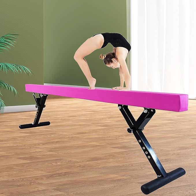 Adjustable Balance Beam for Kids, 8FT Gymnastics Beam with Anti-Slip Legs, High and Low Floor Beam for All Gymnastics Levels, Professional Gymnastic Equipment for Home, Gym Center