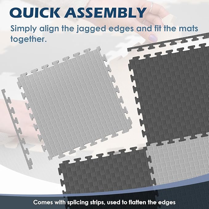 4/5" Extra Thick 43 Sq Ft High-Density Eva Foam Exercise Gym Mats, 16 Pcs Double Side Interlocking Puzzle Floor Tiles (20"x20") for Home Gym, Black&Gray