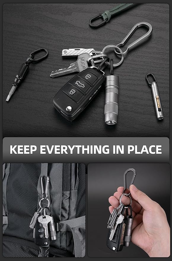 KEEPO LINK Titanium Key Ring Side Pushing, Small Key Ring Quick Release Keychain Connector for Men, 2 Pcs, OLO03 (Black, M)