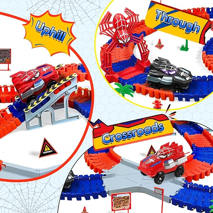 Spider Toys for Boys 4-6, 212 PCS Race Car Track for Kids Ages 4-8, Monster Truck 2+ Year Old Birthday Gift Toddler Cars Toy for 3+ Year Old Boy Girl