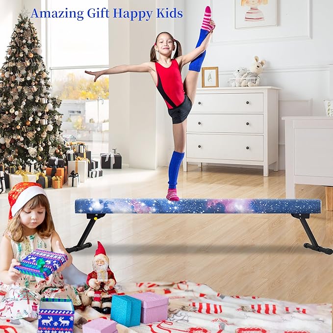 EL&IT·Wings 6ft/8ft Gymnastic Balance Beam, Adjustable High and Low Level Floor Beam - Highly Stable - Gym Practice Training Equipment for Kids Children Girls Home