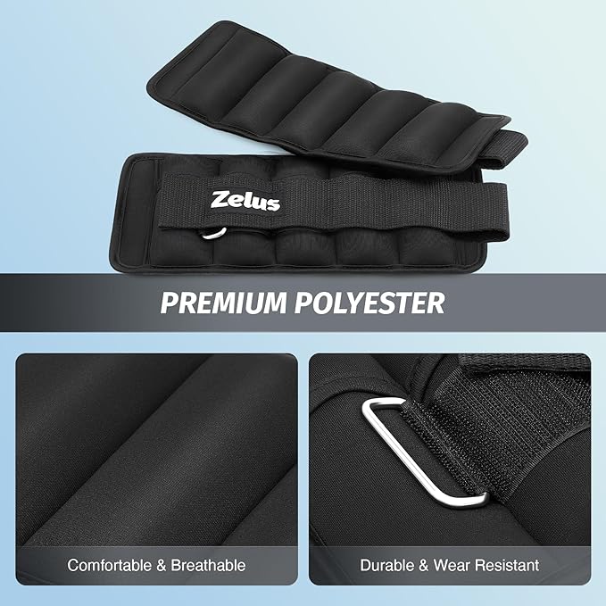ZELUS 1 Pair Adjustable Ankle Weights, 2 4 6 8 10 lb Modularized Leg Weight Straps for Women Men, Weighted Ankle Weight Set with Removable Sandbags, 1-5 lb per Ankle Strap for Gym Yoga Jogging Walking