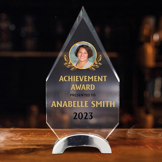 9 1/4" Personalized Glass Plaque for Awards and Trophies, Custom Award for Employee of the Month, Retirement, Leadership and Appreciation Gift P (Design 2)