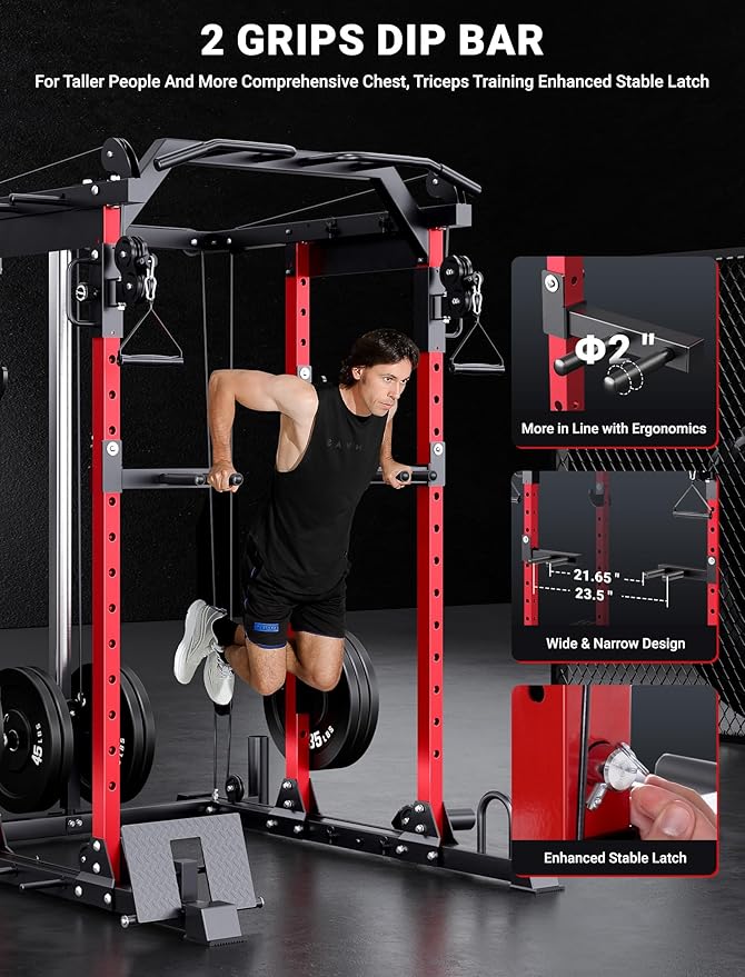 YOLEO Smooth Dual Pulley System Power Cage, 1700LBS Adjustable Cable Crossover Power Rack, Multi-Functional Squat Rack for Home Gym