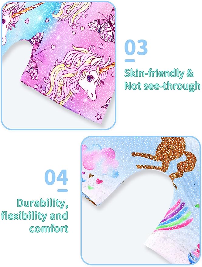 Nymphperi 2 Packs Gymnastics Leotard for Girls Sparkle Biketards with Shorts Kids Sleeveless Unitard One-Piece Dancewear