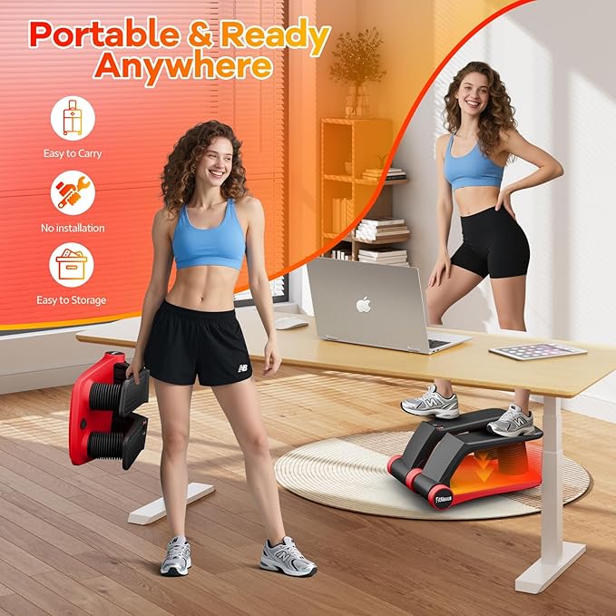 Air Compression Resistance Stepper – Adjustable Mini Stair Climber for Home Cardio Workout, Portable Stepper Machine with LCD Display, 5-Level Adjustable Resistance, Non-Slip Pedals - Batt. not incl.