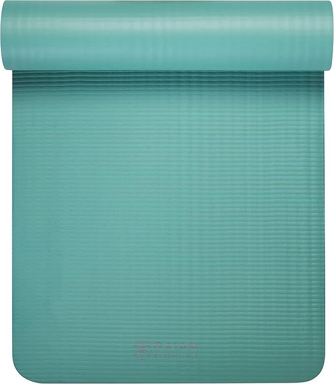Gaiam Essentials 2/5" Thick (10mm) Yoga & Pilates, Fitness & Exercise Mat with Easy-Cinch Carrier Strap Cushion Support For Fitness and Gym Workouts