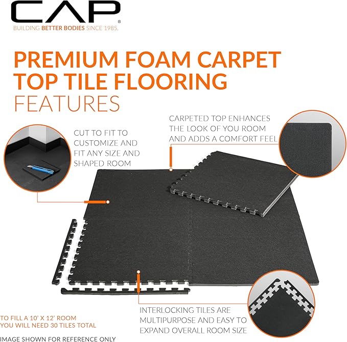 CAP Barbell Interlocking EVA Foam Carpet Puzzle Mat Floor Tiles - 24" x 24" x 1/2" | Multiple Color Options