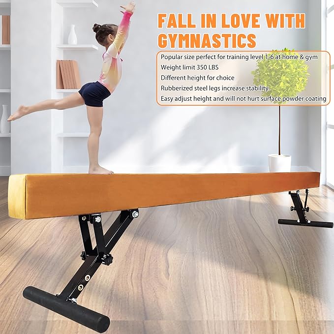 Adjustable Balance Beam for Kids, 8FT Gymnastics Beam with Anti-Slip Legs, High and Low Floor Beam for All Gymnastics Levels, Professional Gymnastic Equipment for Home, Gym Center