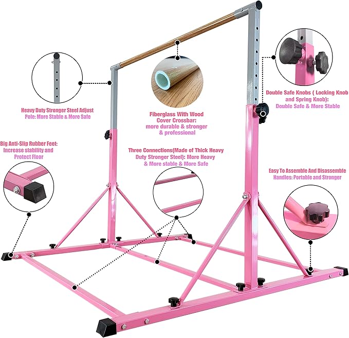 Marfula Gymnastic Bar For Kid and Teenage of 3-25, 5Ft/8 FT Base Length 4Ft Width 5Ft Adjust Height, Gymnastic Kip Bar For Gymnast, Gymnastic Training Equipment For Professional Training Home Club Use
