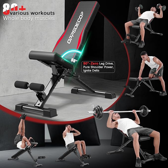OPPSDECOR Adjustable Weight Bench, Easy Assembly Fast Folding Workout Bench, Space Saving Weight Benches Incline Decline Flat Utility Bench Press Bench for Home Gym Strength Training