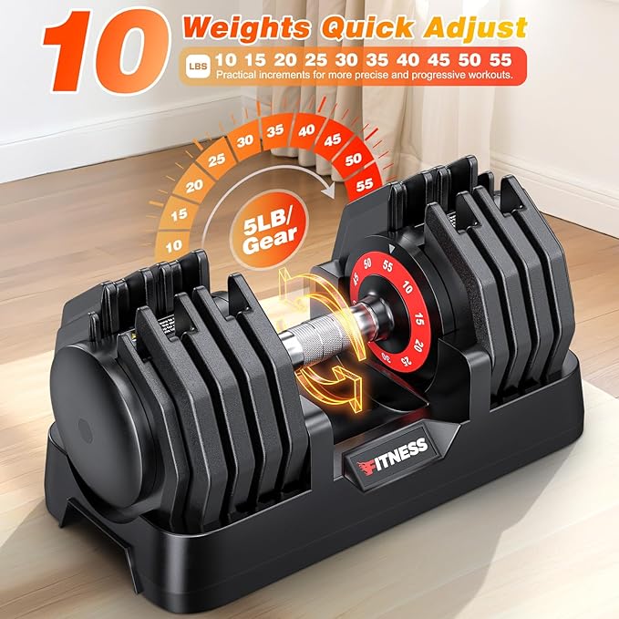XDDIAS Adjustable Dumbbell Set of 2, 25/55/80LB Dumbbell Set-Fast Adjust Weights Set, 5/10/16 in 1 Free Weights Dumbbells Set with Anti-Slip Metal Handle, Compact Size for Men/Women Home Gym Equipment