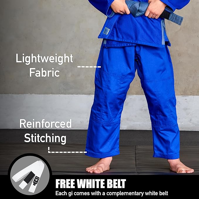Elite Sports IBJJF Ultra Light BJJ Brazilian Jiu Jitsu Gi for Kids with Preshrunk Fabric and Free Belt