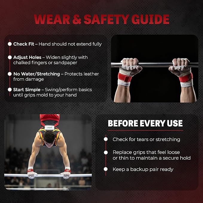 Reisport Protec High Bar Gymnastics Grips for Men - Triple Strength Leather Hand Grips for Gymnastics Bars - Gymnastics Equipment & Accessories for Advanced Gymnasts