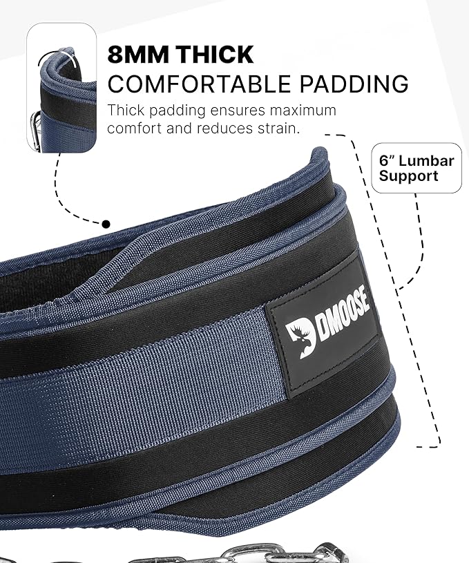 DMoose Fitness Dip Belt for Weight Lifting, Pullup, Squats & Dips - 36" Robust Steel Chain, Comfortable Neoprene Padding Supports 350lbs - Gym Weight Belt for Strength Training Workout & Weightlifting