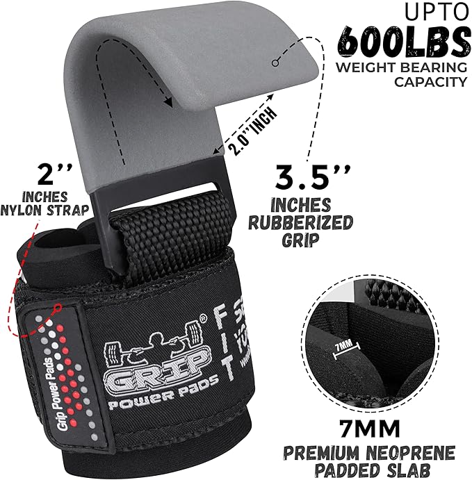Premium Weight Lifting Hooks & Straps for Pull Ups & Deadlifts - Padded, Heavy Duty, Power Lifting Grips for Men & Women