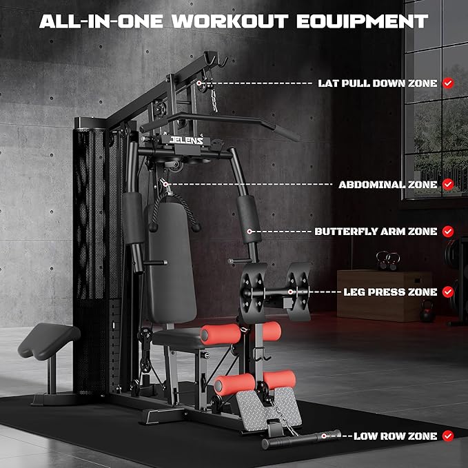 Home Gym, Multifunctional H11 Home Gym Equipment, Workout Station with 150LBS Weight Stack, Exercise Equipment with Pulley System for Full Body Training