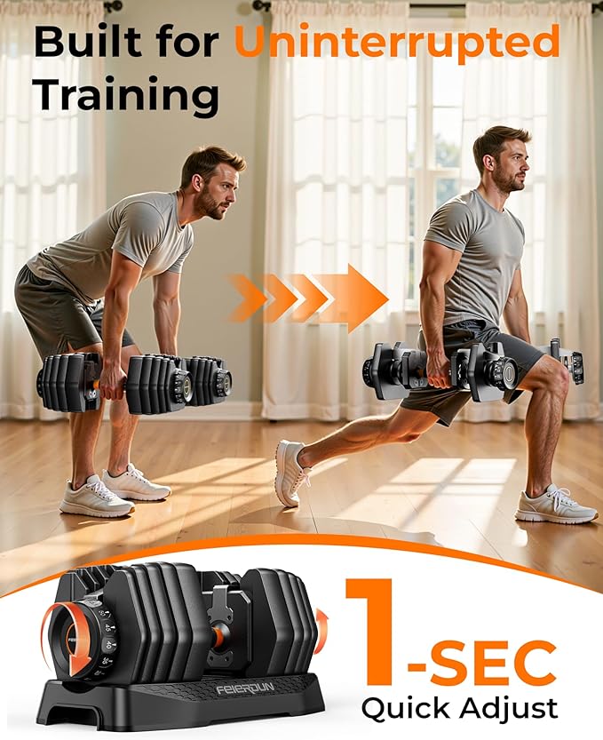 FEIERDUN 15-in-1 Adjustable Dumbbell Set, 105lb/52.5lb Weight Set Dumbbells with Storage Box, Quick Adjust Free Weight with Non-slip Handles Dumbbells for Home Gym Exercise Strength Training