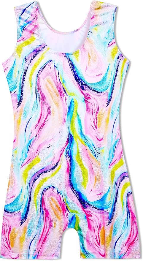 Domusgo Gymnastics Leotards for Girls Sparkly One-Piece Pro Kids Unitard Biketards with Shorts