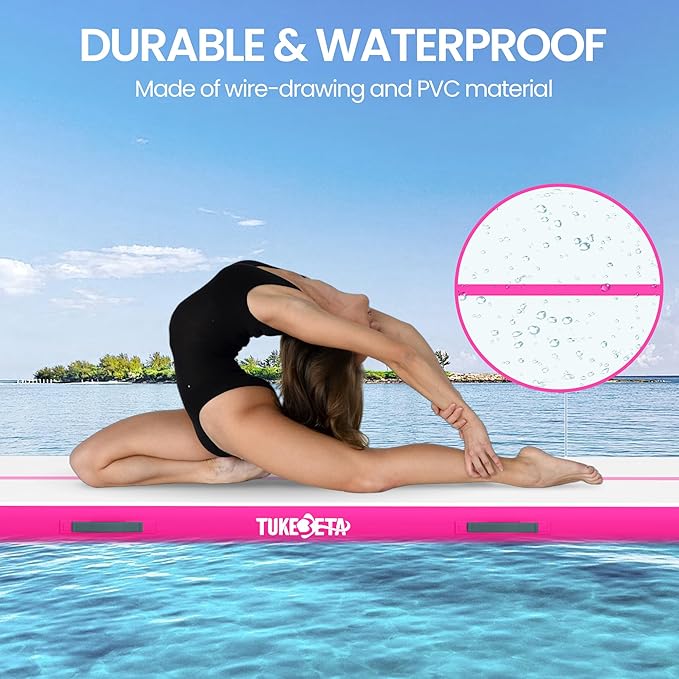 Thickness Inflatable Gymnastics Mat with Electric Pump and Storage Bag, Gymnastic Mats for Home Use Kids Adults, Air Cheer Mat for Training Yoga Cheerleading Gym Outdoor