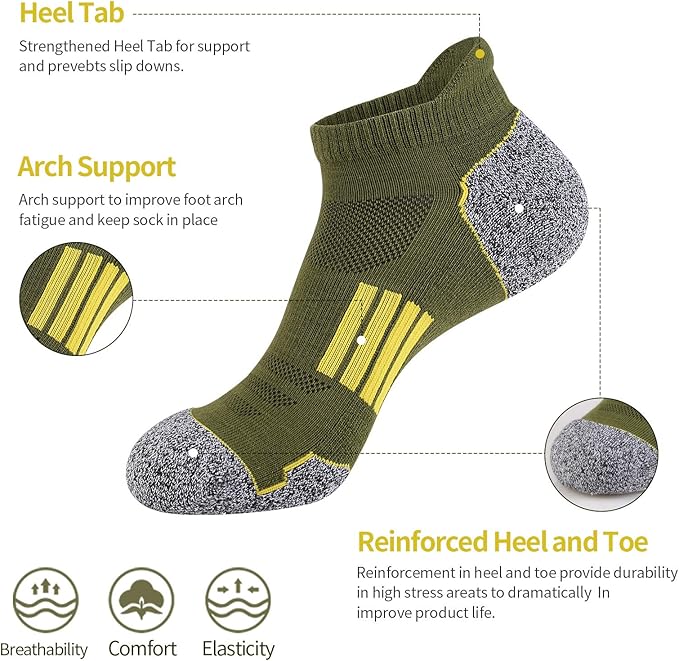 JOYNÉE Mens Ankle Athletic Low Cut Socks Running Sports Cushioned Sock for Men 6 Pack