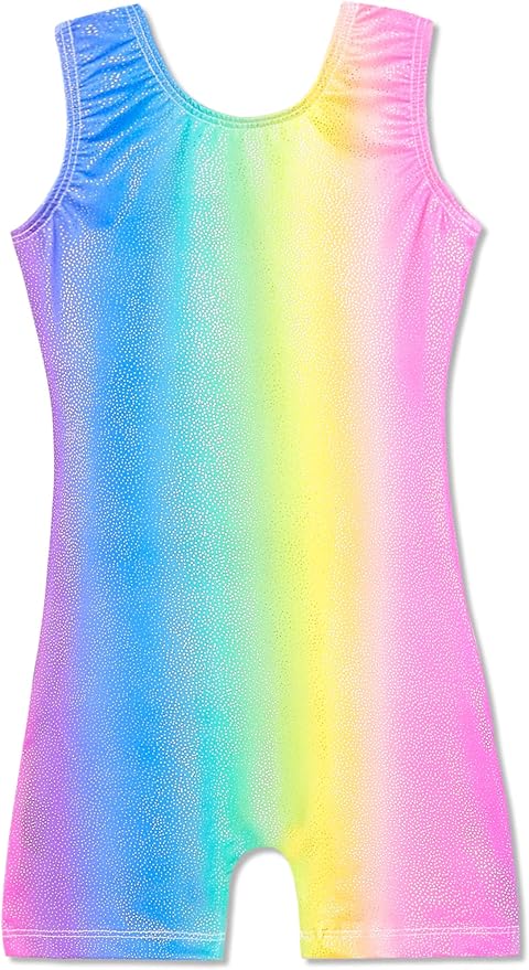 Domusgo Gymnastics Leotards for Girls Sparkly One-Piece Pro Kids Unitard Biketards with Shorts