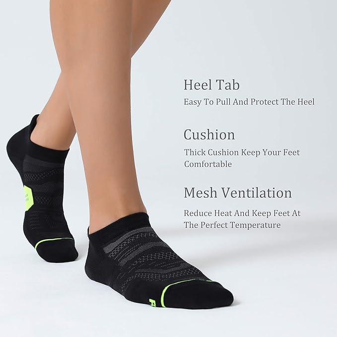 CS CELERSPORT 6 Pack Men's Running Ankle Socks with Cushion, Low Cut Athletic Tab Socks