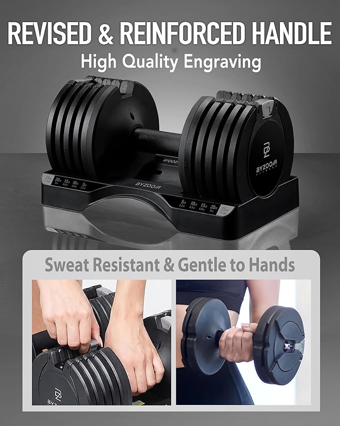 BYZOOM FITNESS Adjustable Dumbbell – 12.5/25lb Single Unit OR Set of 2 – 5-in-1 Adjustable Weight for Home Gym, Strength Training & Fitness Workouts, White OR Black