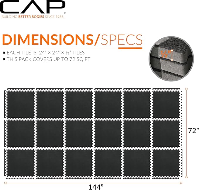 CAP Barbell Interlocking EVA Foam Carpet Puzzle Mat Floor Tiles - 24" x 24" x 1/2" | Multiple Color Options