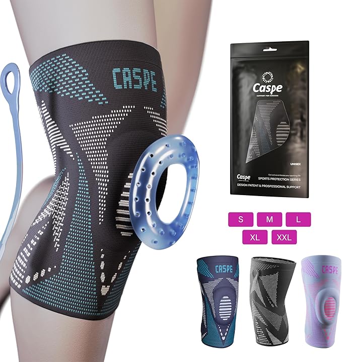 Caspe 1 Pack Compression Knee Brace for Women & Men – Pain Relief Support with Patella Gel Pads & Side Stabilizers – Knee Sleeve for Running, Workout & Arthritis (Blue, Medium)