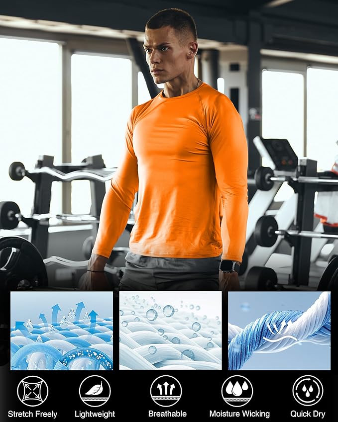 Men's Long Sleeve Compression Shirt, Quick Dry Athletic Base Layer Top, Skins Fit Football Running Workout Undershirt