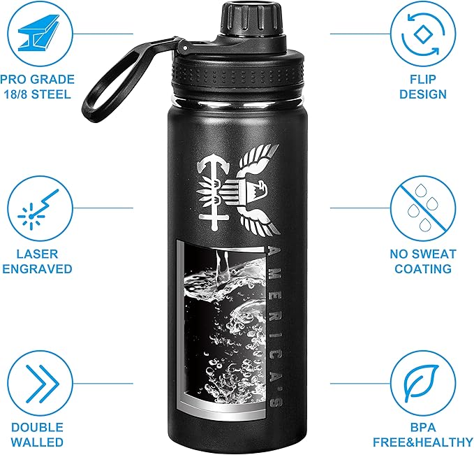 20oz US Navy Water Bottle - Double Wall Vacuum Insulated Stainless Steel Great for PT and Outdoor Sports Like Hiking Camping and Cycling-Navy 20oz Water Bottle