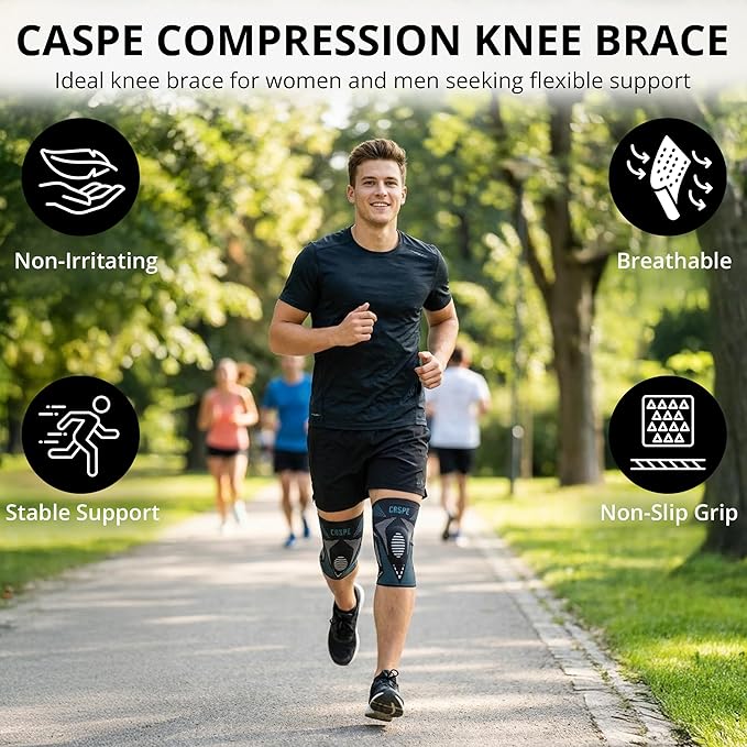 Caspe 1 Pack Compression Knee Brace for Women & Men – Pain Relief Support with Patella Gel Pads & Side Stabilizers – Knee Sleeve for Running, Workout & Arthritis (Blue, Small)