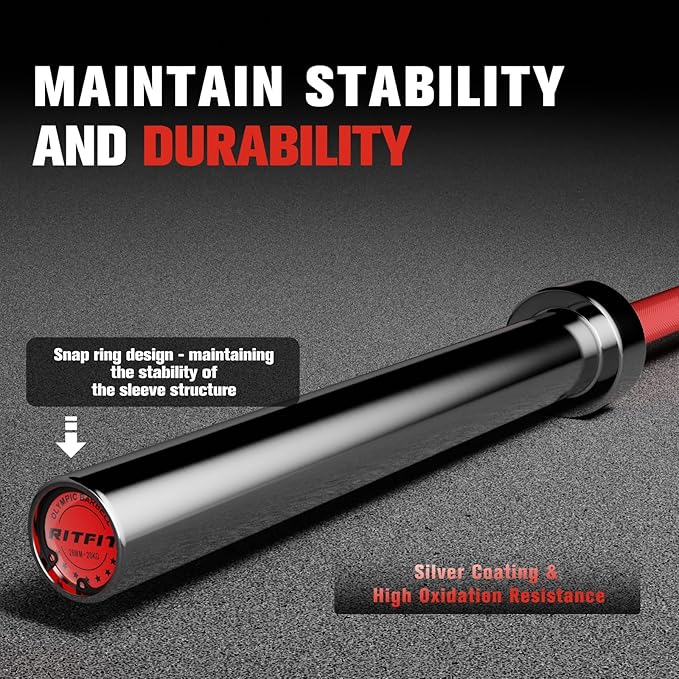 RITFIT 7FT Olympic Barbell for Strength and Weightlifting Training - 2 Inch Olympic Bar for Squat, Deadlift, Bench Press, Curl, Overhead Press - 600lbs/1000lbs/1200lbs Capacity