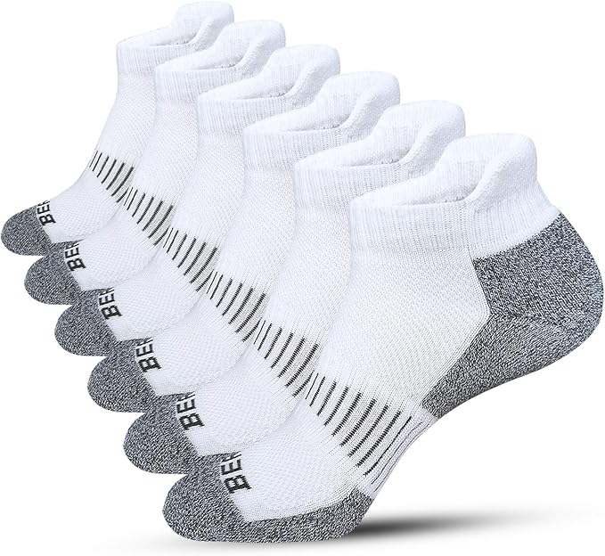 BERING Men's Athletic Running Ankle Socks Cushioned Heel Tab (6 Pairs)